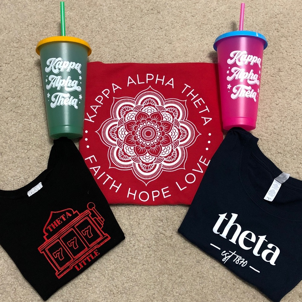 Kappa Alpha Theta Sorority Shirts & Color Changing Cups Women’s XS, Small, & Med